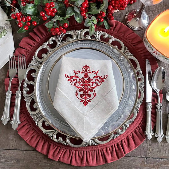 Arte Italica & Crown Linen Designs | Round Ruffle Velvet Placemat, Cream