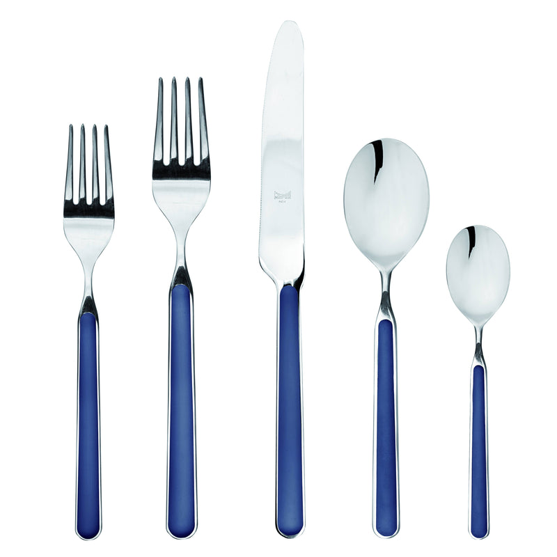 Mepra SPA - Place Set 5 Pcs Fantasia: Light Blue, featuring stainless steel and resin utensils with welded handles, ensuring durability and elegance.