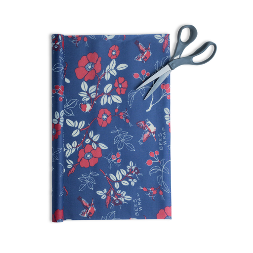 Bee's Wrap - Cut-to-Size Roll - Botanical Print, featuring a patterned beeswax wrap with scissors, ideal for customizable, sustainable food storage solutions.