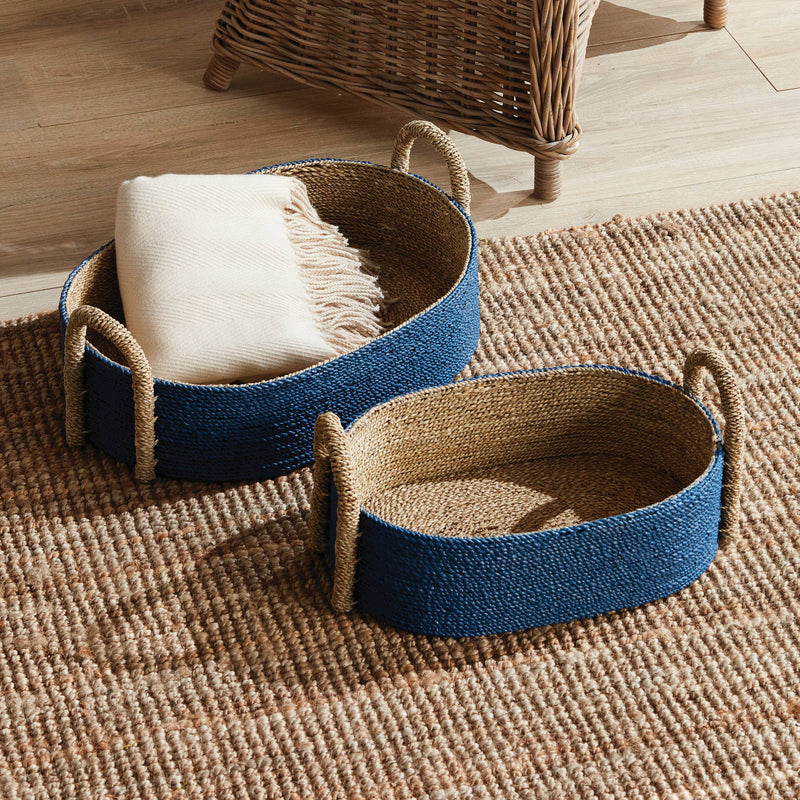 Napa Home & Garden | Tiana Seagrass Short Oval Baskets - Set of 2, featuring handwoven, two-toned seagrass with wooden reinforcement for elegant home storage.
