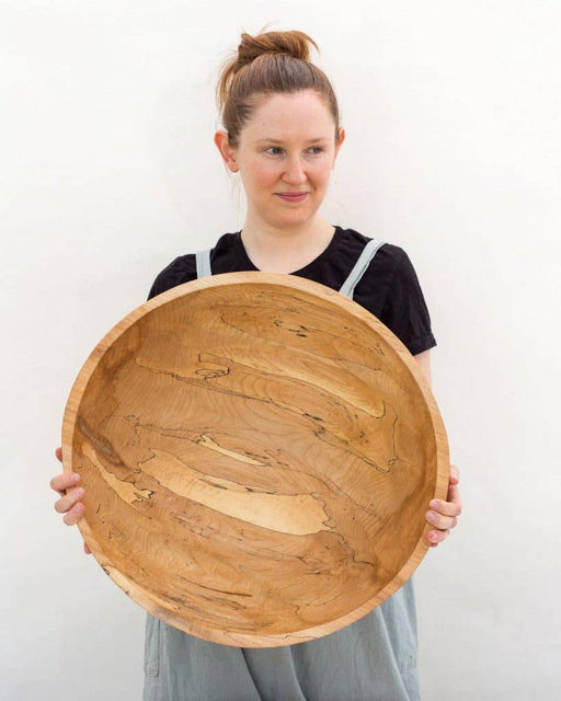 Petermans Boards and Bowls Inc. 21 Spalted Maple Round Bowl, showcasing unique spalted lines, handcrafted in New England, ideal for serving large gatherings or as a display piece.