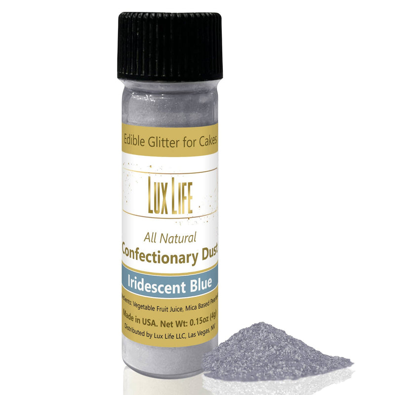 Lux Life Natural Edible Luster Dust: Super Gold in a white and gold container, perfect for enhancing culinary creations with a shimmering, pearlescent finish.