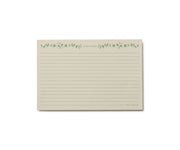 Pack of 12 Artichoke Recipe Cards by Rifle Paper Co., featuring a lined cream sheet with green floral border, perfect for organizing recipes in a tin.