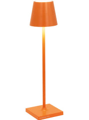 Zafferano America - Poldina Pro Micro Cordless Lamp: White with touch dimming and induction charging base, suitable for outdoor use, showcased on a white background.