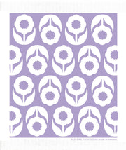 Bespoke Provisions - Flowers on Lavender Swedish Dishcloth with a purple and white floral pattern, ideal for eco-friendly cleaning in kitchens.