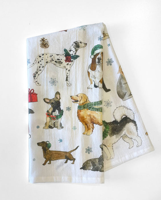 KelseyMDesigns | Cozy Christmas Dogs Kitchen Towel