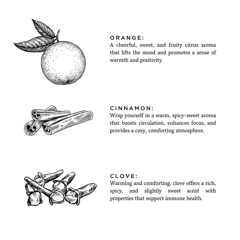 Slow North Orange + Clove Signature 3-Wick Candle, hand-drawn spices; orange, cinnamon, clove, aromatic benefits featured, perfect for cozy, mood-lifting ambiance in larger spaces.
