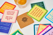 Drinks on Me - COASTER Tinder: Humorous square coasters with witty sayings, cork-backed, ideal for protecting surfaces and enhancing bar decor with laughter.