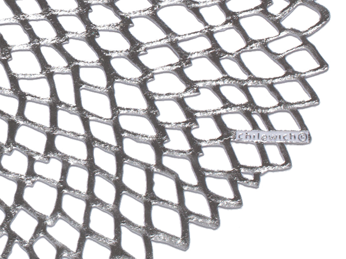 Chilewich | Dahlia Placemats - Silver featuring intricate open lace cutwork, enhancing dining elegance and sophistication with its refined net pattern design.