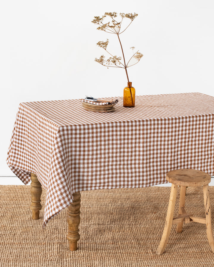 MagicLinen | Linen tablecloth in Cinnamon gingham : 59x59"