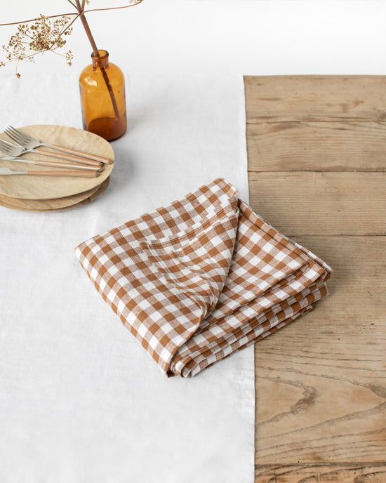 MagicLinen | Linen tablecloth in Cinnamon gingham : 59x59"