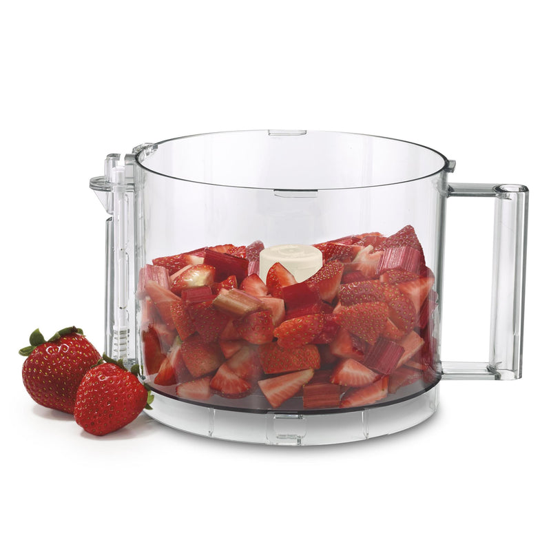 Cuisinart | Custom 14 Cup Food Processor in action, filled with strawberries, highlighting its large capacity and efficient slicing capabilities.