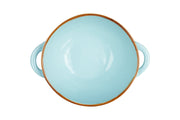 Novita | Mediterranean Stoneware Soup Bowl - Turquoise, featuring dual handles and a textured finish, perfect for serving soups and pasta. Crafted in Portugal.