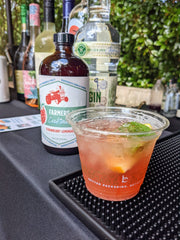 Farmers Jam | Strawberry Lemonade Cocktail Syrup - 8oz, featured with a mint-garnished cocktail, ideal for crafting refreshing summer drinks without extra ingredients.