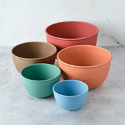 Bamboozle - 5-Piece Astrik Mixing Bowl Set: Fresh Guacamole, showcasing five stackable, satin-textured bowls, ideal for eco-friendly kitchen use, microwave and dishwasher safe.