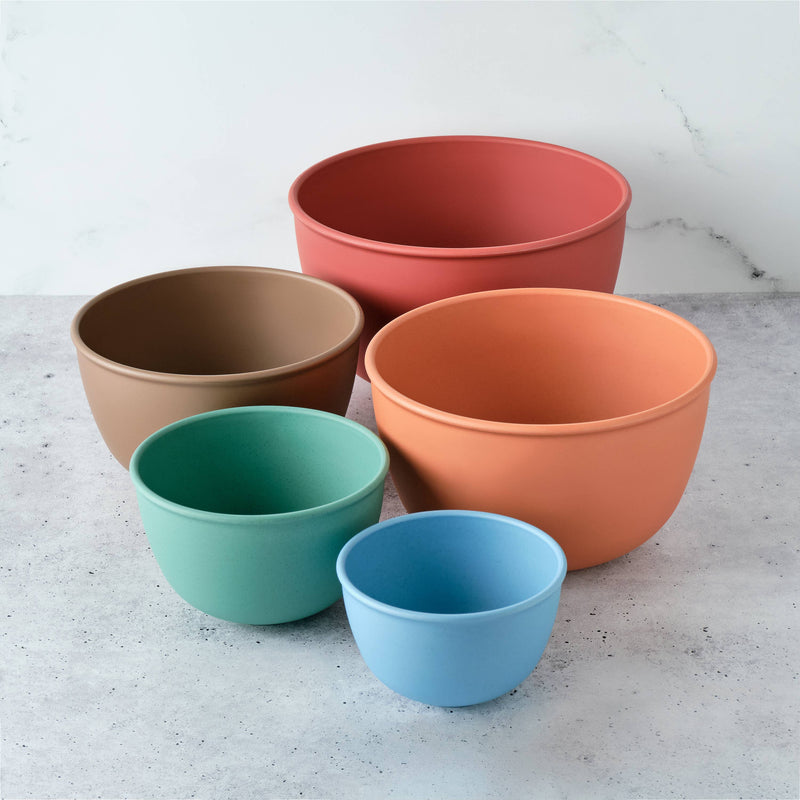 Bamboozle - 5-Piece Astrik Mixing Bowl Set: Fresh Guacamole, showcasing five stackable, satin-textured bowls, ideal for eco-friendly kitchen use, microwave and dishwasher safe.
