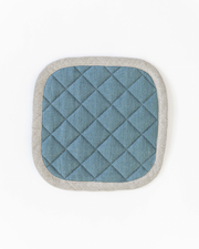 MagicLinen - Linen pot-holder in grey-blue, square-shaped with quilted detailing and hanging loop, ideal for heat protection in any kitchen.