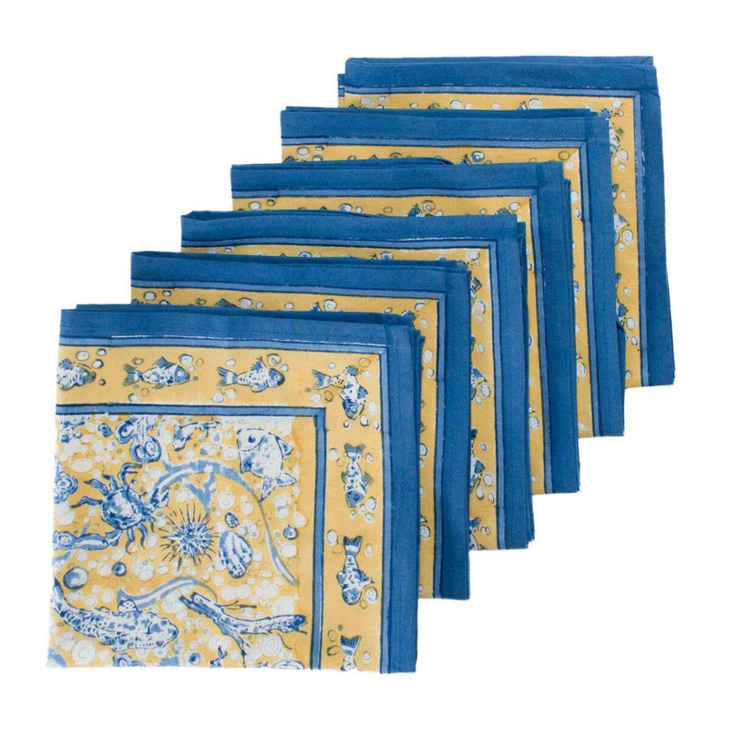 Couleur Nature | La Mer Napkins, Blue/Yellow, Set of 6