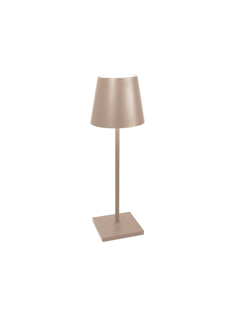 Zafferano America - Poldina Pro L Desk Lamp: Rust, a sleek, modern lamp with dimmable LED, conical shade, and cordless function, perfect for versatile indoor/outdoor use.