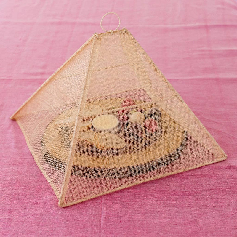NEEPA HUT - Handmade Collapsible Woven Food Tent, pentagon-shaped, foldable, made of Abaca plant fiber; includes large and small sizes, ideal for outdoor dining.
