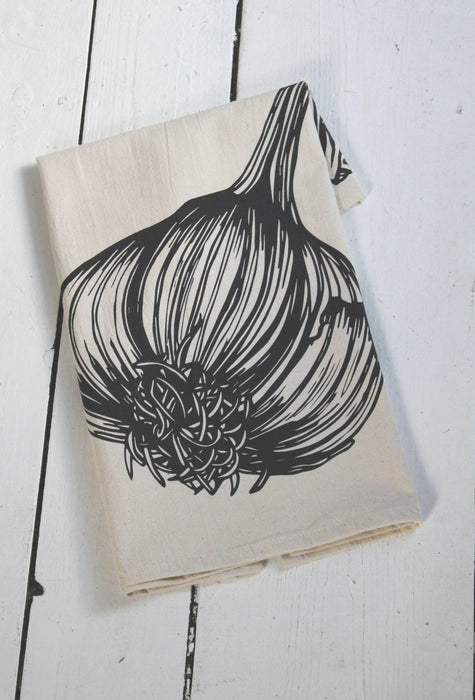 Hearth and Harrow - Organic Cotton Garlic Tea Towel - Black - Gardeners Towel.