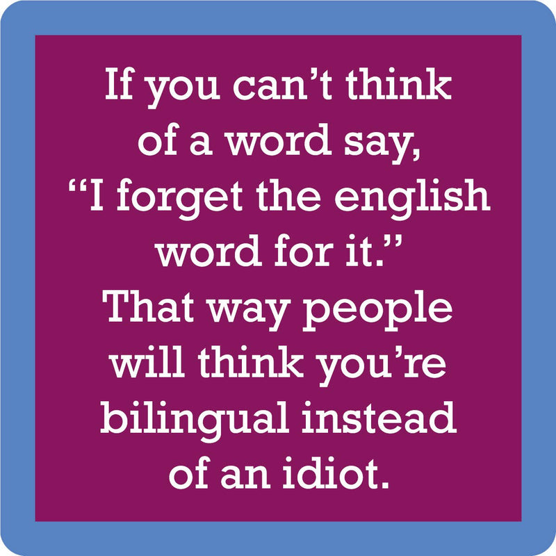 Drinks on Me - COASTER English Word: A humorous coaster featuring a bilingual-themed joke, ideal for adding charm to kitchen counters or bar carts.