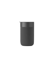 W&P - Reusable Ceramic Mug: Terrazzo Charcoal / 16 oz with a splash-resistant lid and non-slip silicone sleeve for easy sipping and portability.