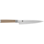 Shun | Classic Starter Set Blonde, 3 Piece features a yanagiba knife with a wooden handle and Shun's emblem, ideal for precision slicing.