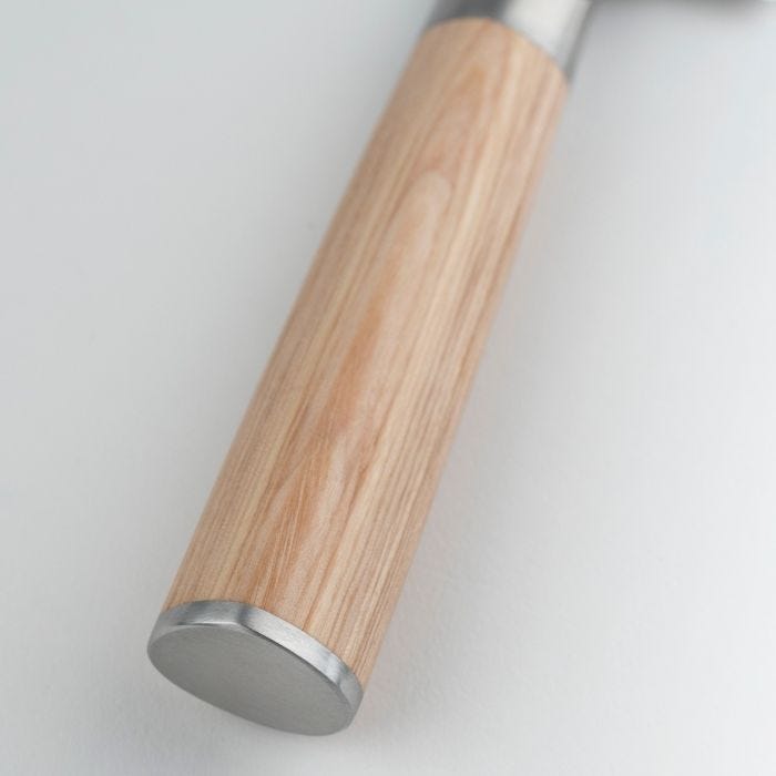 Shun Classic Blonde Bread Knife, 9 inches, featuring a light oak-like wooden handle with a rounded metal ferrule, ideal for slicing bread with precision.