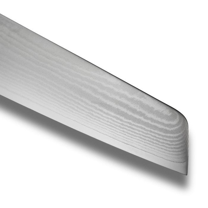 Shun Classic Master Utility Ebony, 6.5 blade with Damascus-style pattern, showcasing its versatile and durable design for precise kitchen tasks.