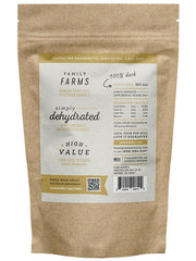 Farm Hounds | Jerky Treats - Turkey Jerky in a brown bag with white text and a label detailing the USA-sourced, pasture-raised poultry ingredients.