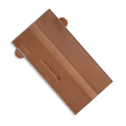 Messermeister - Leather Magnetic Edge-Guard - 8.5: Brown, displayed open, showing two stitched slots, designed for secure knife edge protection with a magnetic closure.