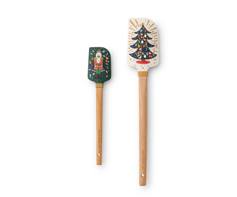 Rifle Paper Co. Nutcracker Spatula Set featuring holiday-themed silicone heads and beech-wood handles, ideal for festive cooking in Athens Cooks' curated kitchen.