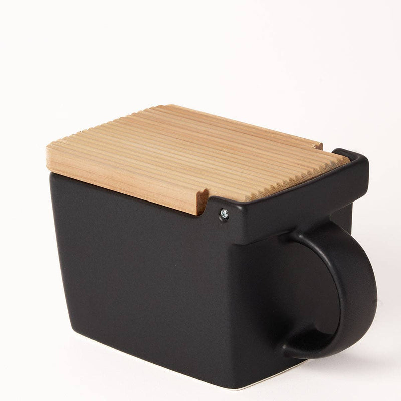 Zero Japan | Bee House Ceramic Salt Box With Wooden Lid & Dehumidifying Measuring Spoon, Noble Black