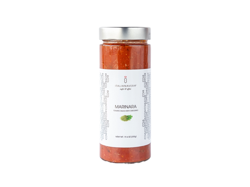 Zia Pia - Marinara Tomato Sauce with Oregano by Italianavera in a clear glass jar with a silver lid, showcasing authentic Italian craftsmanship and premium ingredients.