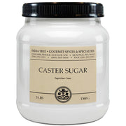 India Tree - Caster Sugar: Chef Pak (1 lb) – Case of 6, packaged in a white jar with a black lid, ideal for baking and sweetening drinks.