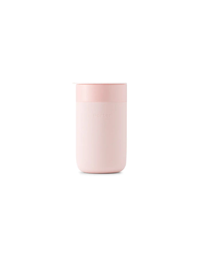 W&P - Reusable Ceramic Mug: Terrazzo Charcoal / 16 oz with splash-resistant lid and silicone sleeve, ideal for eco-friendly morning beverages.