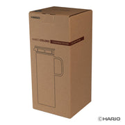 HARIO USA - HARIO Colors Glass Cold Brew Pitcher, 800ml: Grey, displayed in its branded retail box featuring a line drawing of the pitcher.