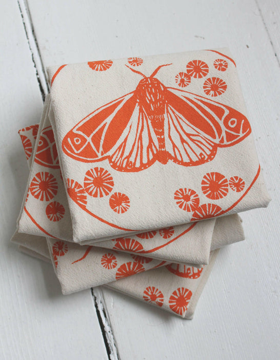 Hearth and Harrow - Set of 4 Organic Cotton Moth Napkins - Orange - Butterfly.