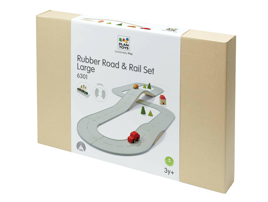 PlanToys | Rubber Road + Rail Set.