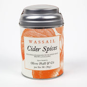 Oliver Pluff & Company - Cider Spices Wassail Kit, a 3 oz tin with spice bags for brewing 3 gallons of traditional hot spiced cider.
