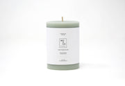 Mo&Co Home - 100% Beeswax Pillar Candle in Eucalyptus scent, hand-poured, eco-friendly, with a white label. Available in 3x4 inches, ideal for home decor.