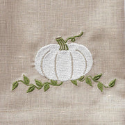 Crown Linen Designs | Pumpkin Linen Towel - Soft Flax (White-Green) featuring intricate pumpkin embroidery, perfect for enhancing kitchen or bathroom decor with elegance.