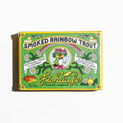 Fishwife - Smoked Rainbow Trout tin, featuring responsibly raised Danish trout, slow-smoked over beech wood, with bright packaging and floral accents.