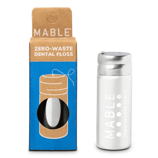 MABLE - Stainless Steel Floss Container - Silk Floss kit featuring a reusable metal dispenser and compostable silk floss, ideal for eco-friendly dental care.