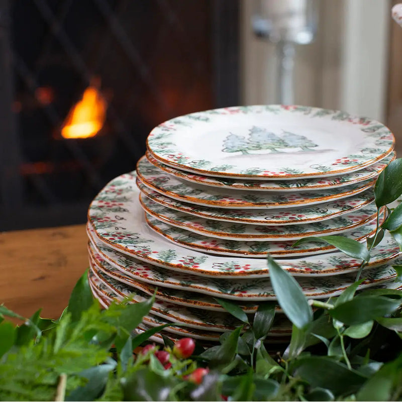 Arte Italica & Crown Linen Designs | Natale Christmas Salad & Dessert Plate