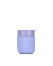Reusable Ceramic Mug with lid, featuring a logo, in Terrazzo Blush, 16 oz. Designed for easy sipping, splash-resistant, and microwave safe.