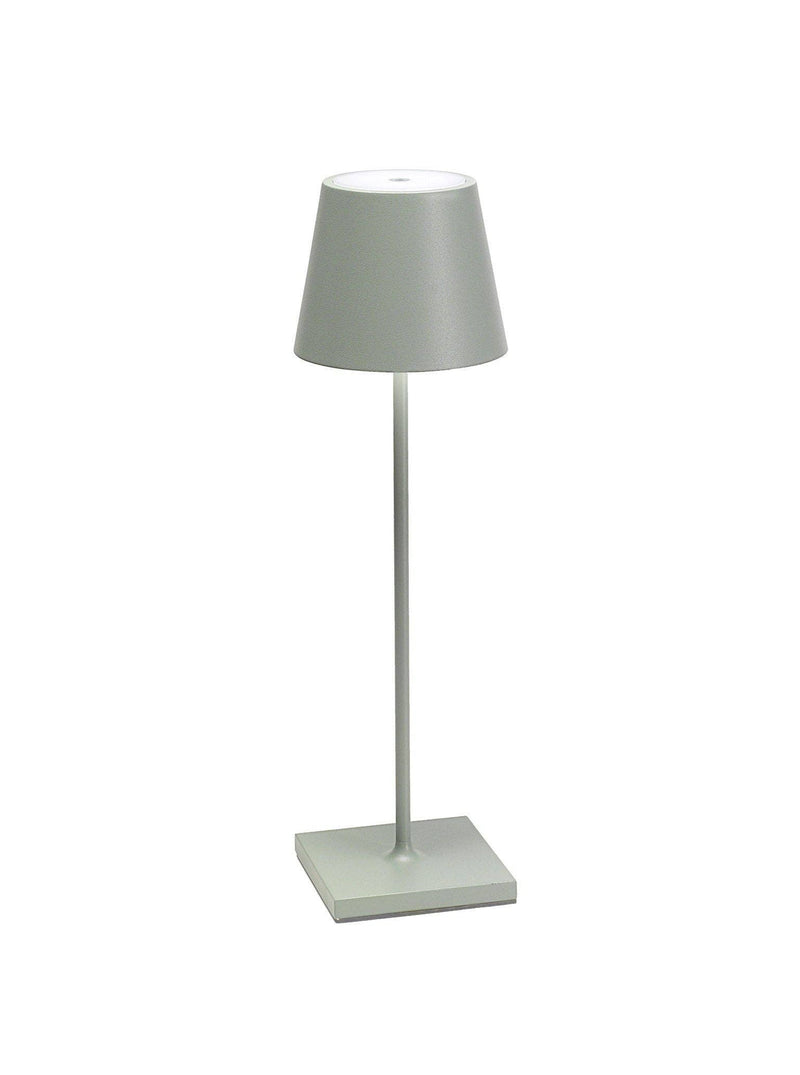 Zafferano America - Poldina Pro Cordless Lamp: Rust, a sleek metal lamp with a conical shade, ideal for modern kitchen settings. Features touch dimming and cordless LED lighting.