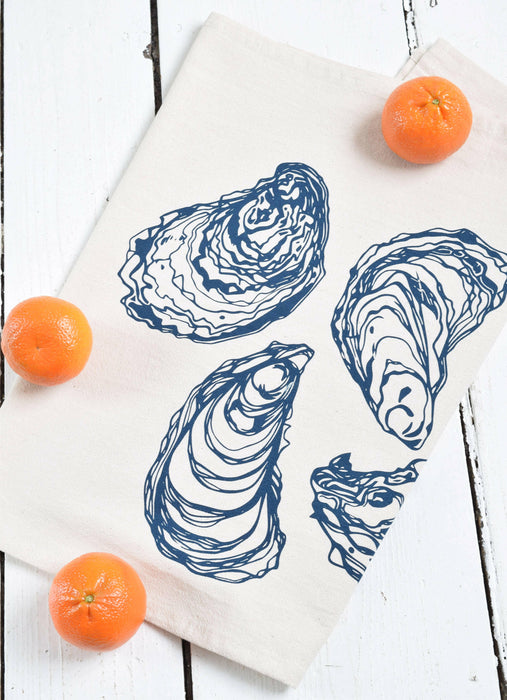 Hearth and Harrow - Oyster Tea Towel in Navy Blue - Organic Cotton - Sea Shell.