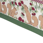 Couleur Nature - Squirrel and Pinecone Red & Brown Tablecloth: 71 x 71, featuring handprinted squirrels and pinecones on a cream background, perfect for festive or casual events.